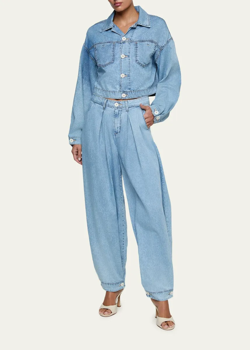 L'Agence Gaines Balloon-Sleeve Denim Jacket | Thumbnail 2