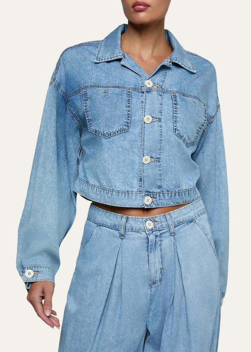 L'Agence Gaines Balloon-Sleeve Denim Jacket | Thumbnail 4