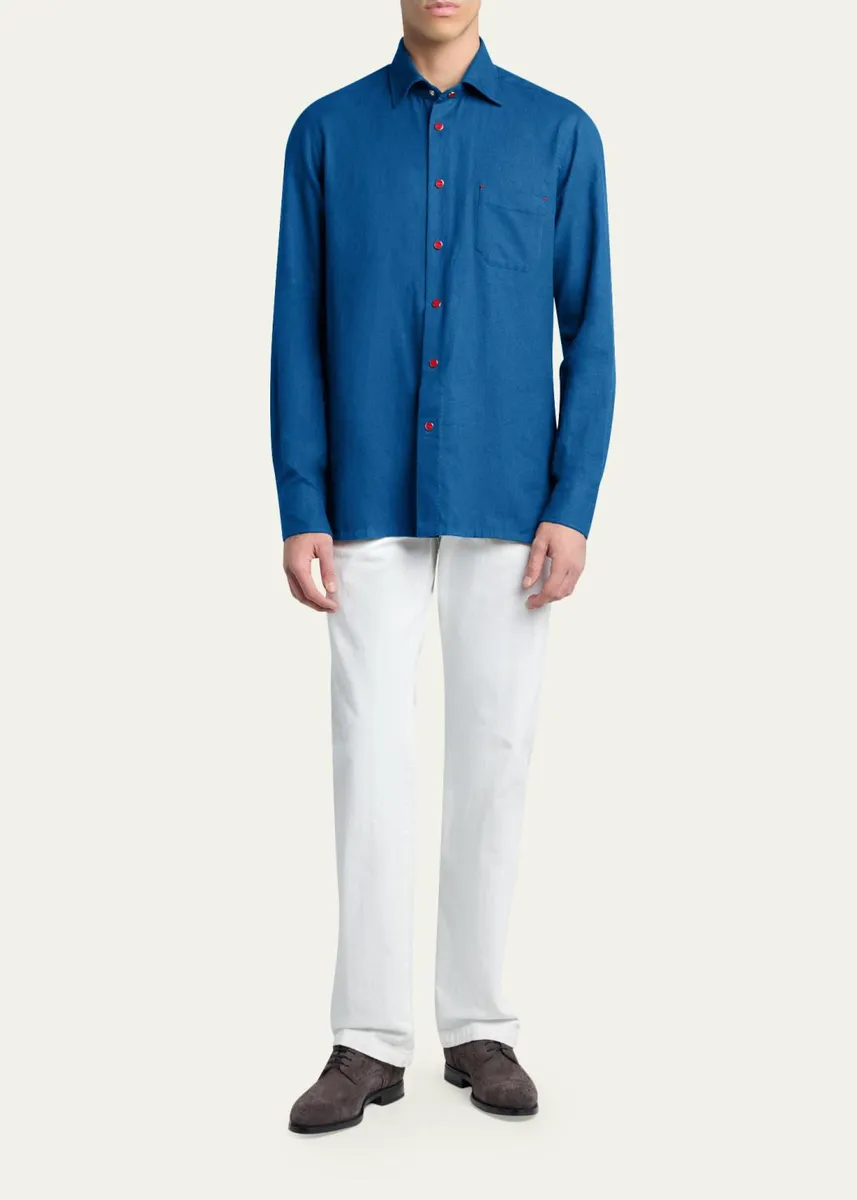 Kiton Men's Solid Cotton Pocket Snap-Front Shirt | Thumbnail 2