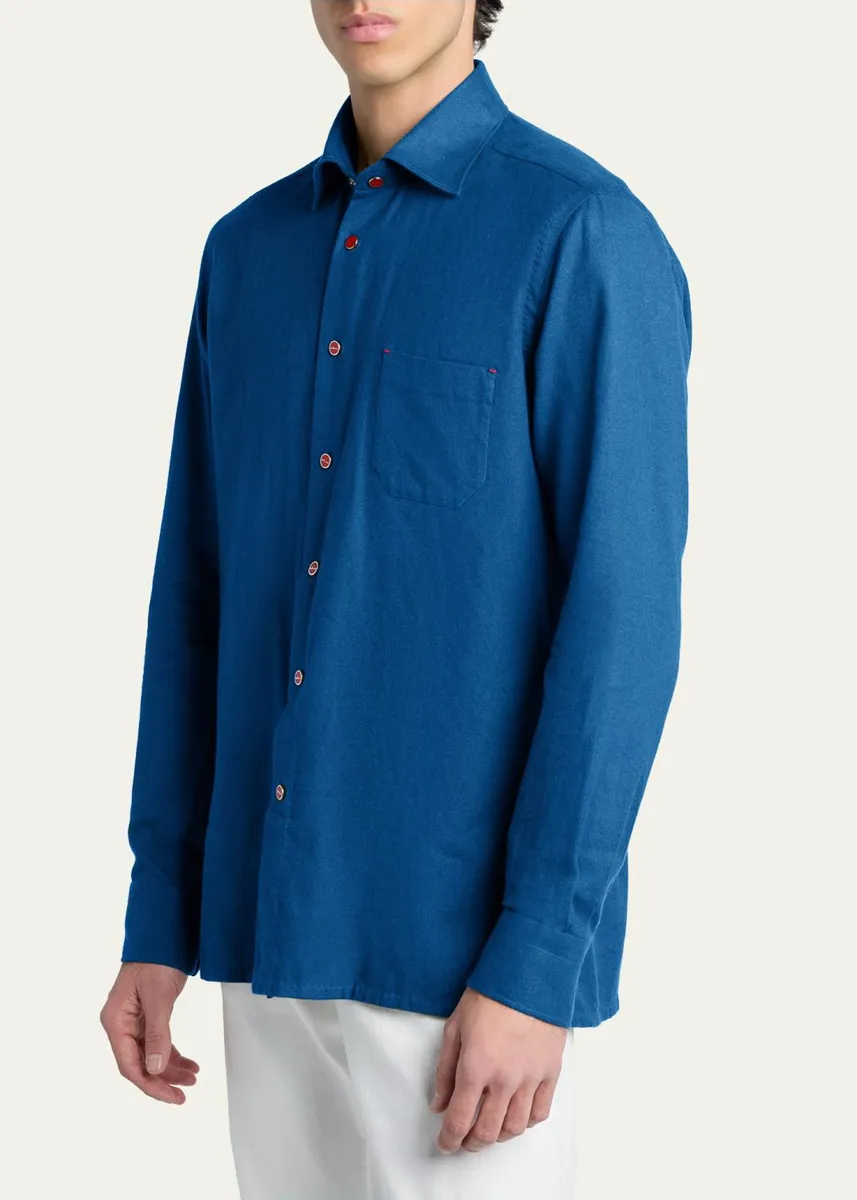 Kiton Men's Solid Cotton Pocket Snap-Front Shirt | Thumbnail 4