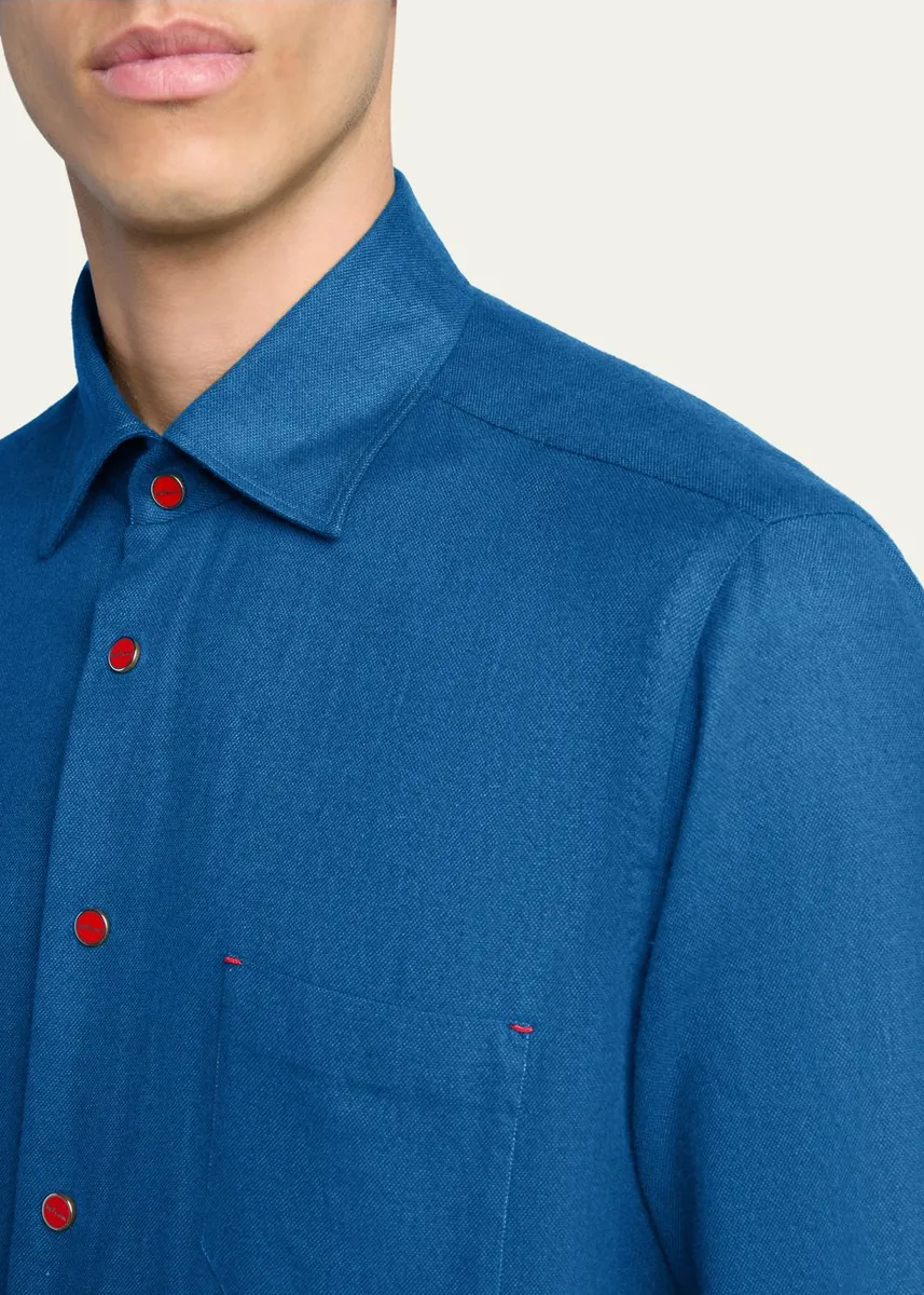 Kiton Men's Solid Cotton Pocket Snap-Front Shirt | Thumbnail 5