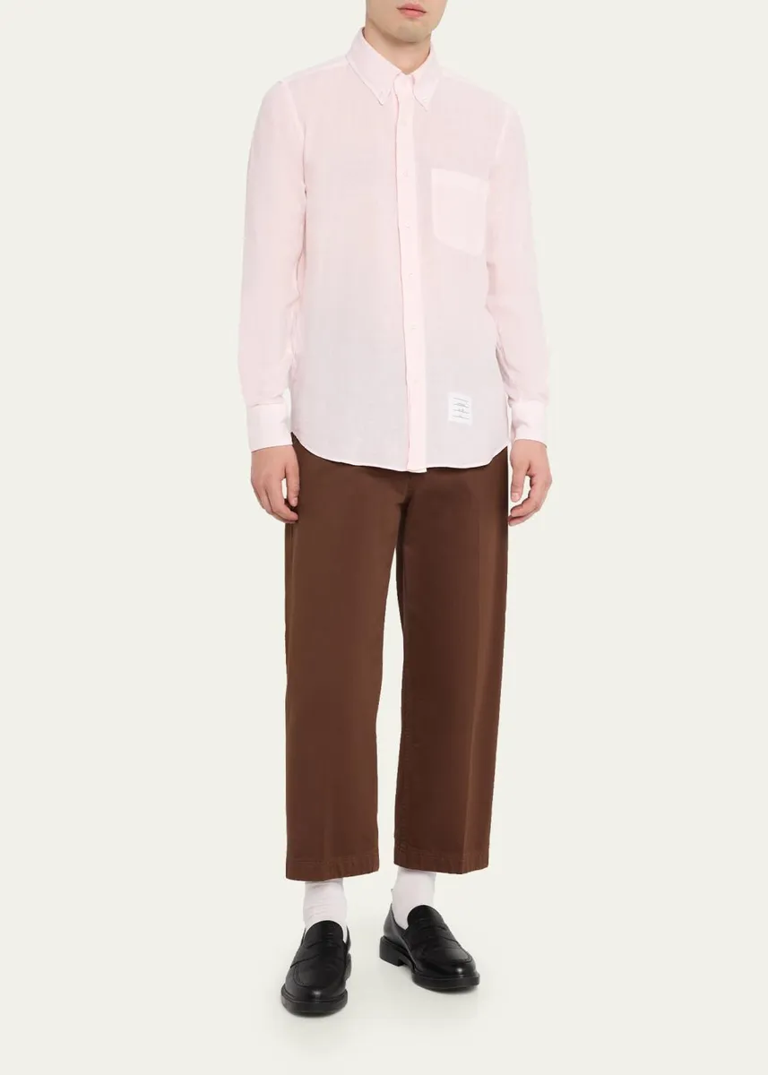 Thom Browne Men's Linen Garment Dyed Button-Down Shirt | Thumbnail 2