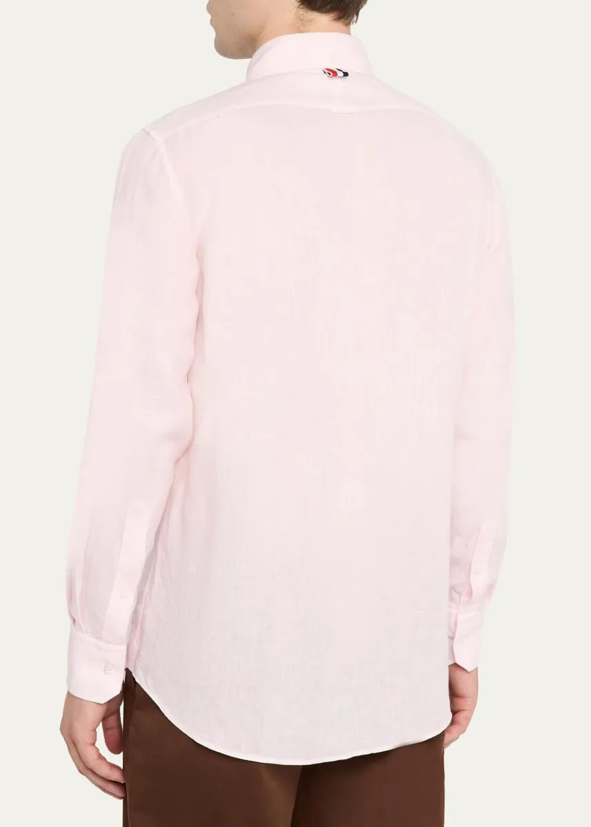 Thom Browne Men's Linen Garment Dyed Button-Down Shirt | Thumbnail 3