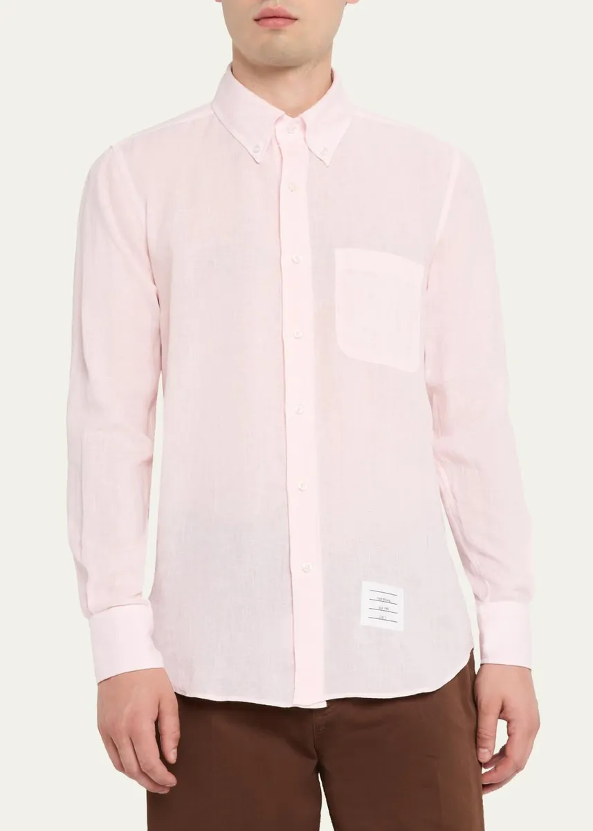 Thom Browne Men's Linen Garment Dyed Button-Down Shirt | Thumbnail 4
