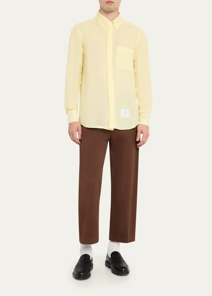 Thom Browne Men's Linen Garment Dyed Button-Down Shirt | Thumbnail 6