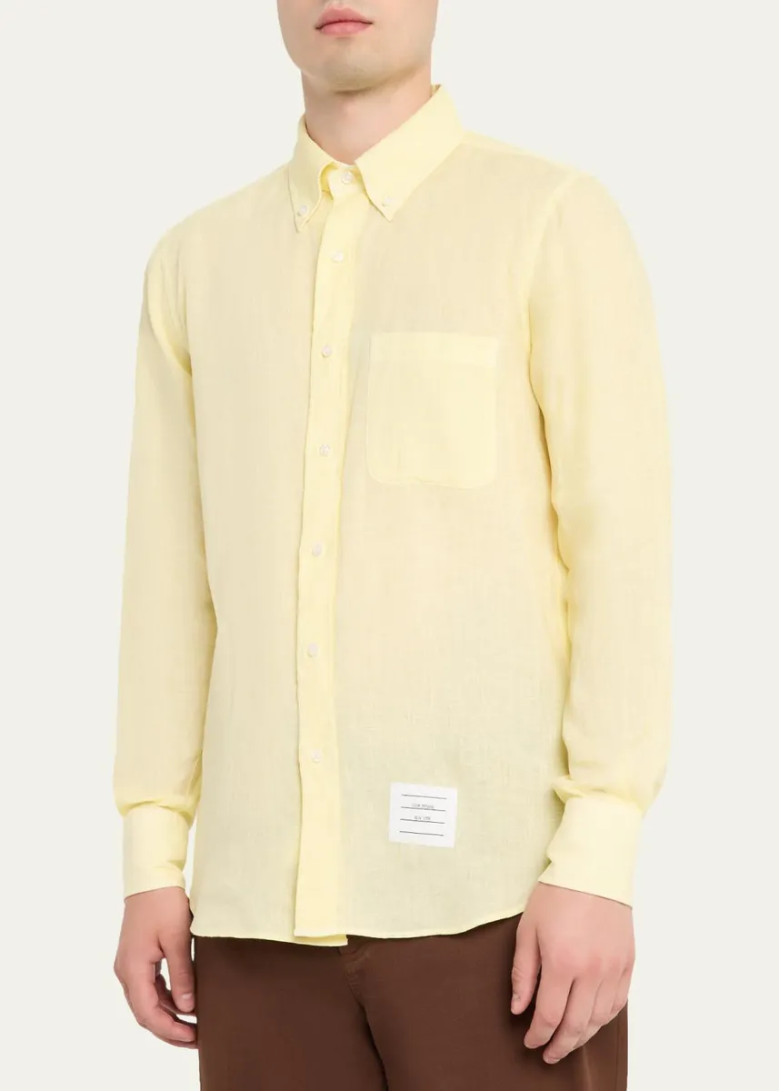 Thom Browne Men's Linen Garment Dyed Button-Down Shirt | Thumbnail 8