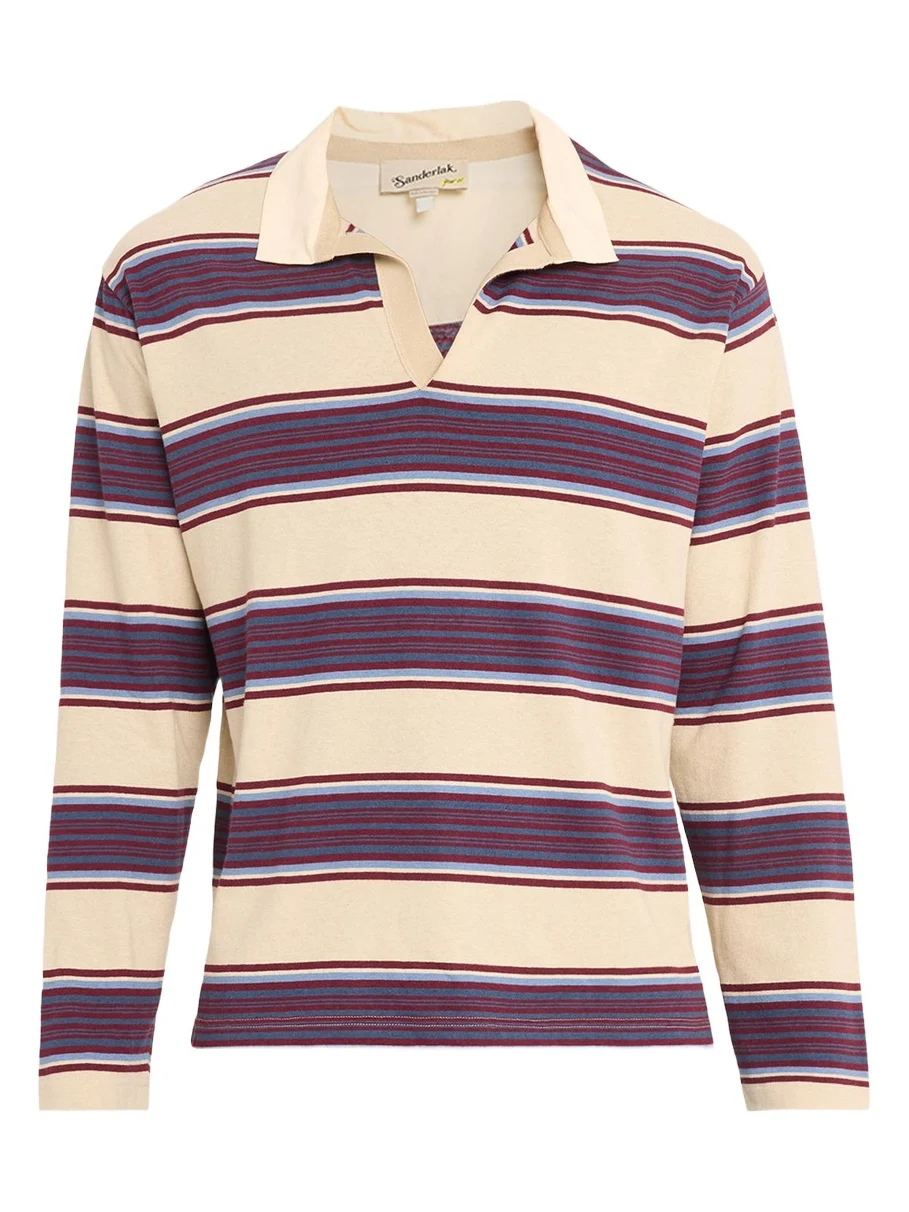 Sanderlak Men's Relaxed Stripe Rugby Polo Shirt