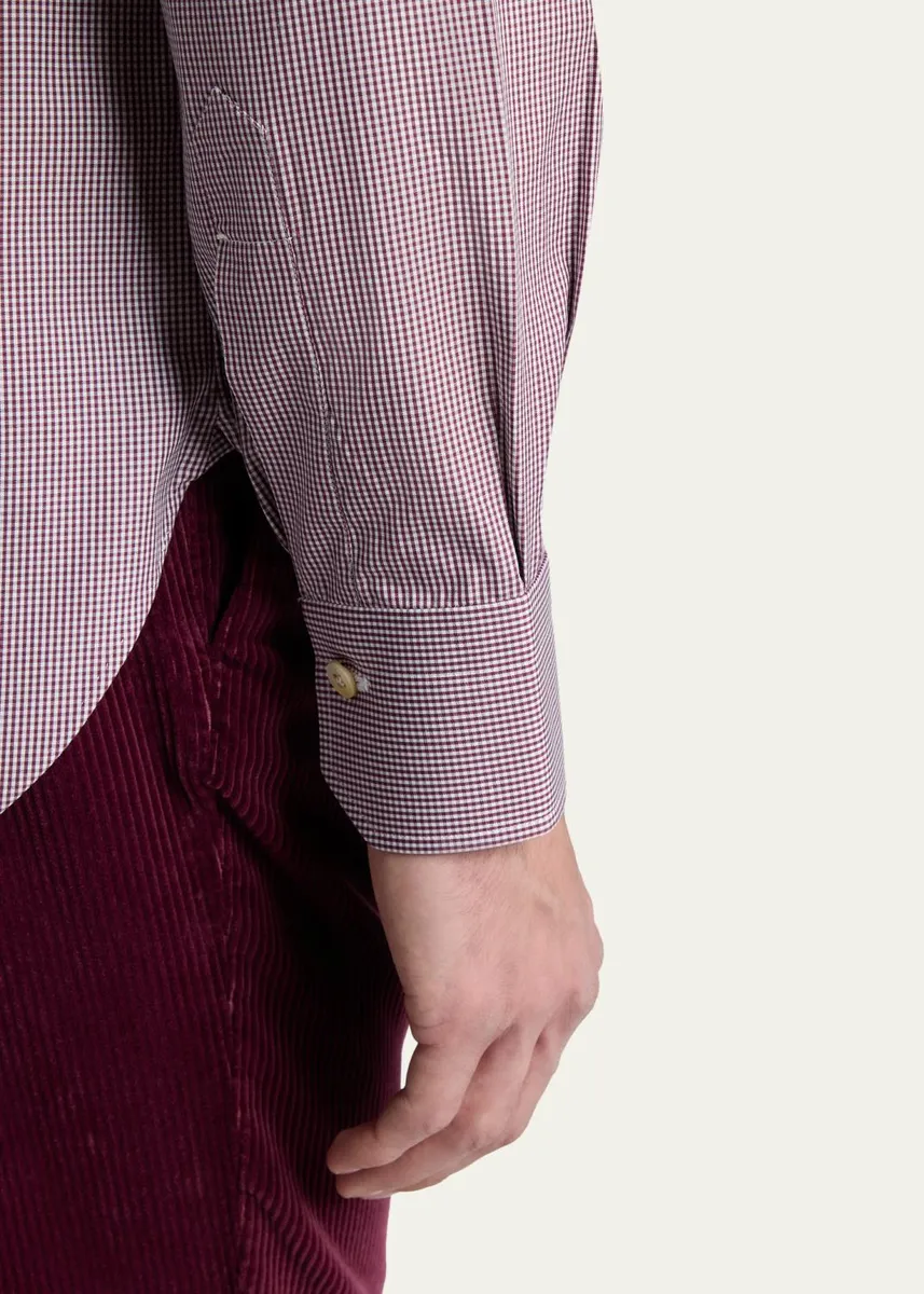 Kiton Men's Micro-Gingham Cotton Sport Shirt | Thumbnail 5 Kiton Men's Micro-Gingham Cotton Sport Shirt | Thumbnail 5