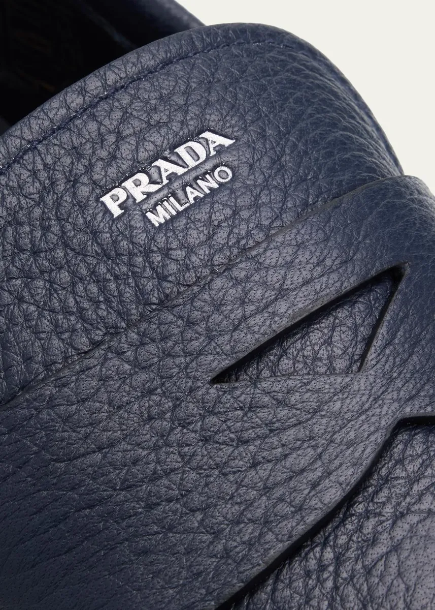 Prada Men's Alphabet Deerskin Rubber-Sole Penny Loafers | Thumbnail 3