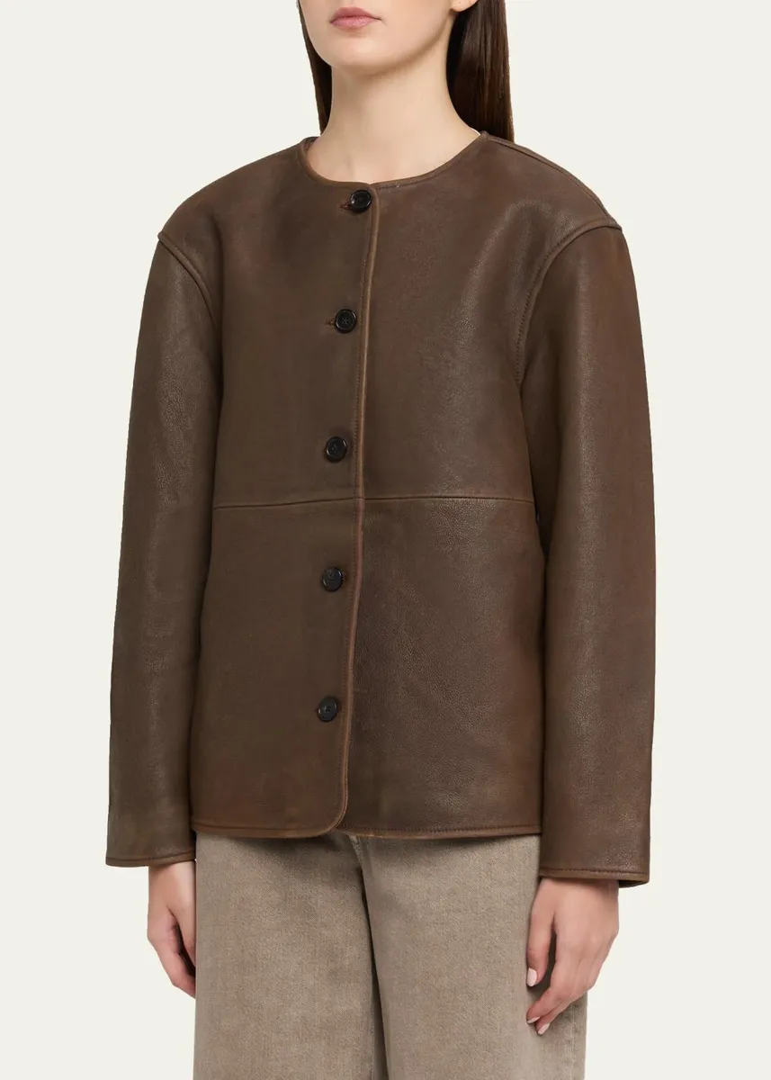 OFFICINE GÉNÉRALE Linnea Washed-Effect Lambskin Leather Jacket | Thumbnail 4