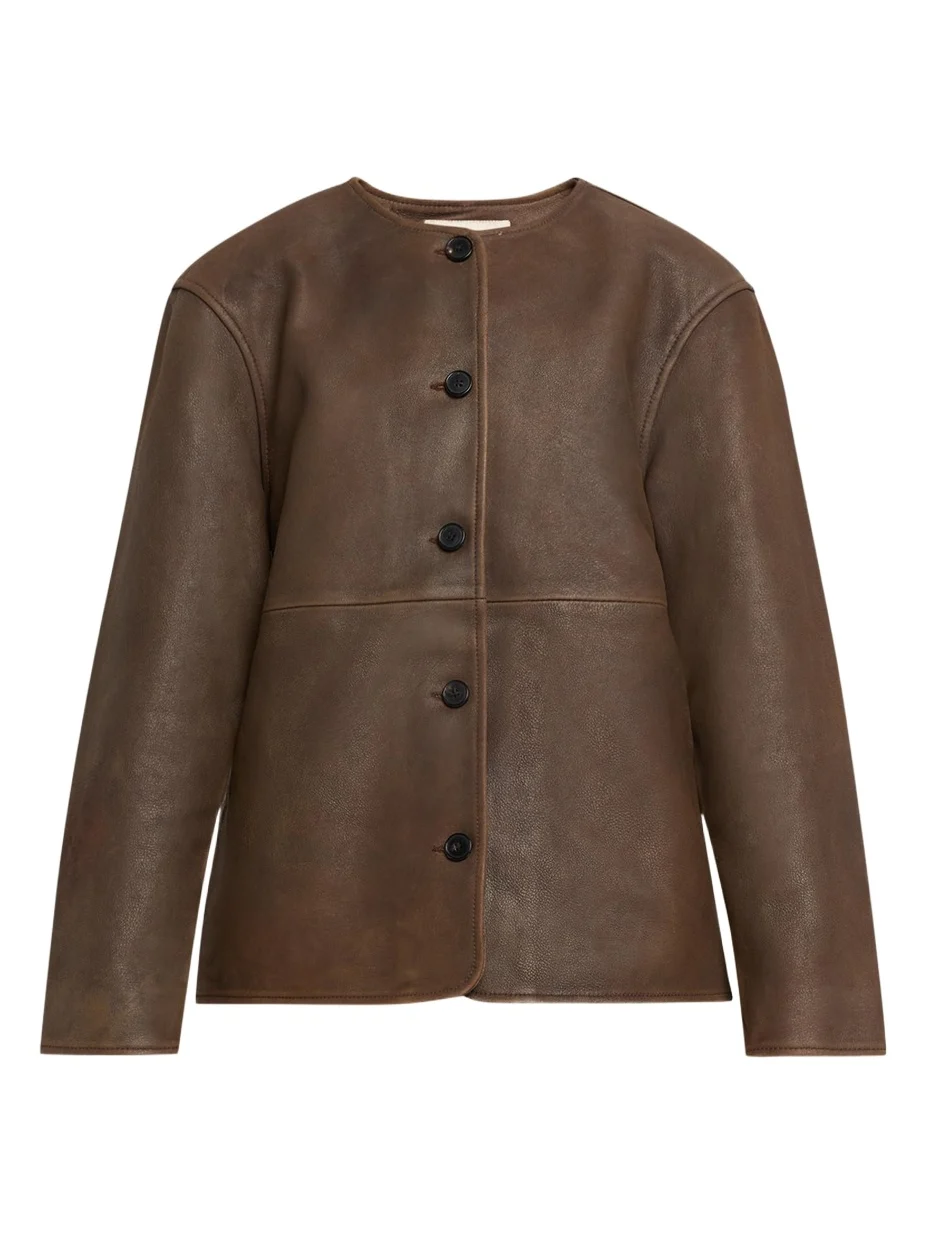 OFFICINE GÉNÉRALE Linnea Washed-Effect Lambskin Leather Jacket