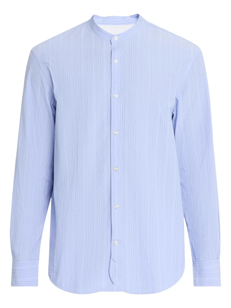 OFFICINE GÉNÉRALE Men's Organic Cotton Stripe Band Collar Sport Shirt