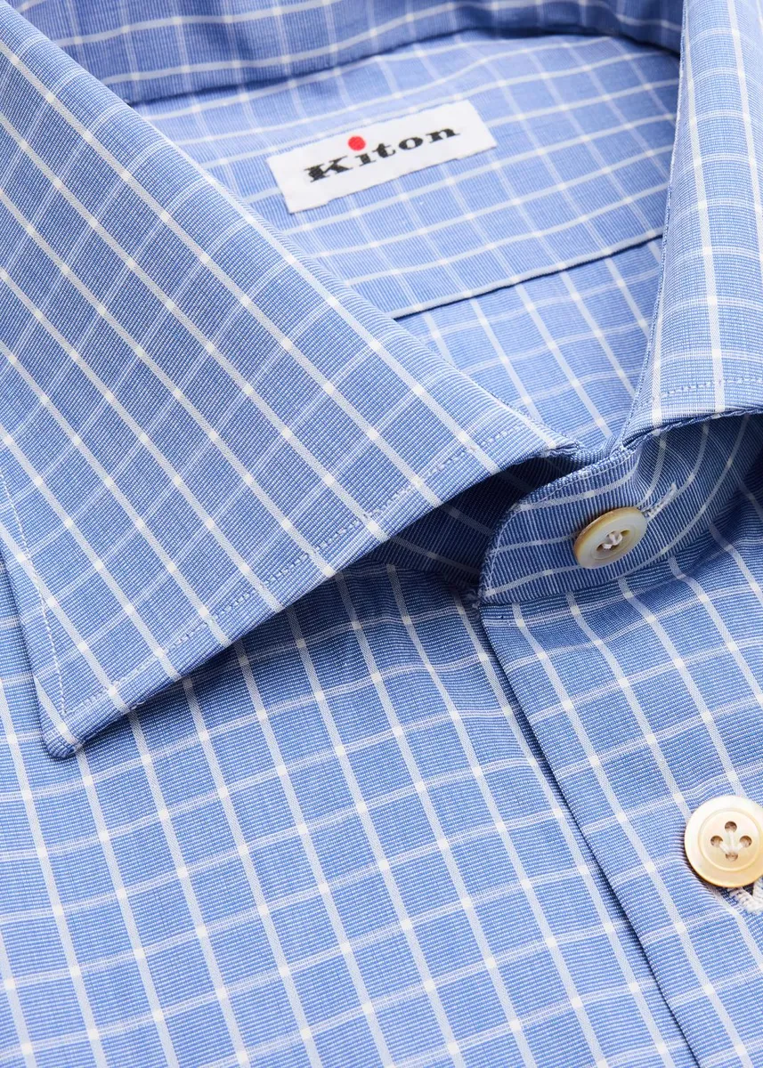 Kiton Men's Cotton Grid Check Dress Shirt | Thumbnail 2 Kiton Men's Cotton Grid Check Dress Shirt | Thumbnail 2