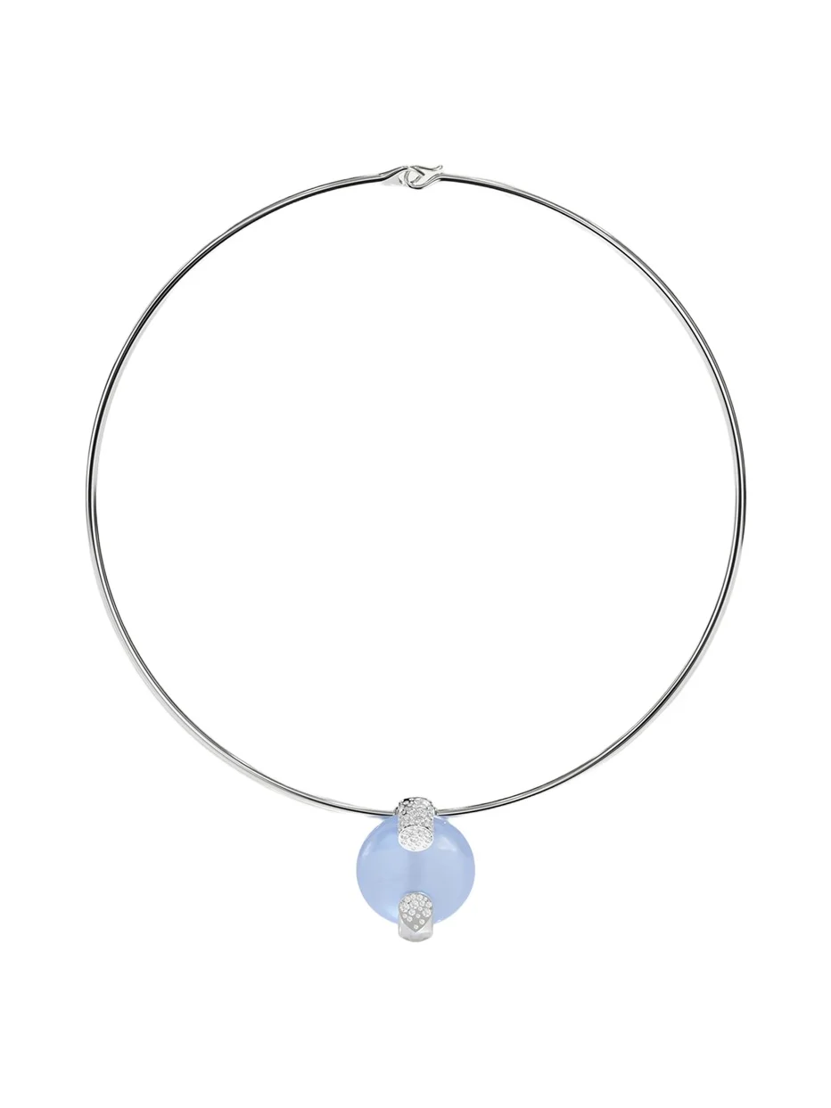 TABAYER 18K White Gold Diamond and Chalcedony Necklace