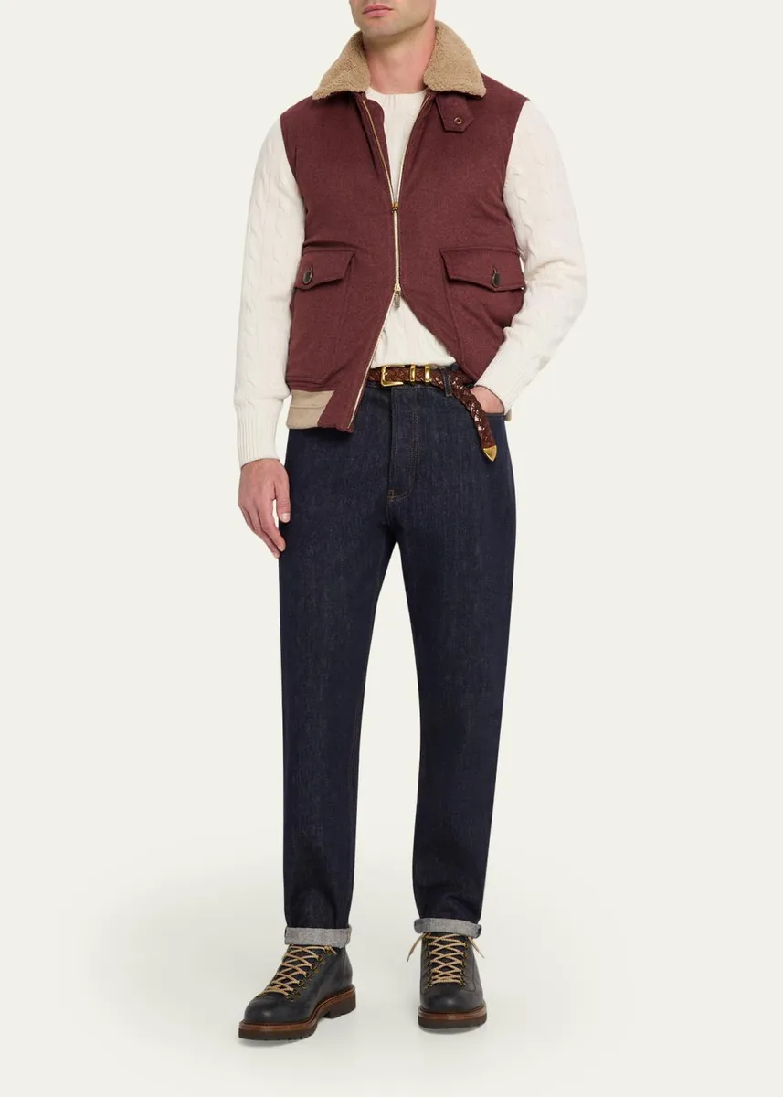 Brunello Cucinelli Men's Rinsed Dark-Wash Denim Straight-Leg Jeans | Thumbnail 2