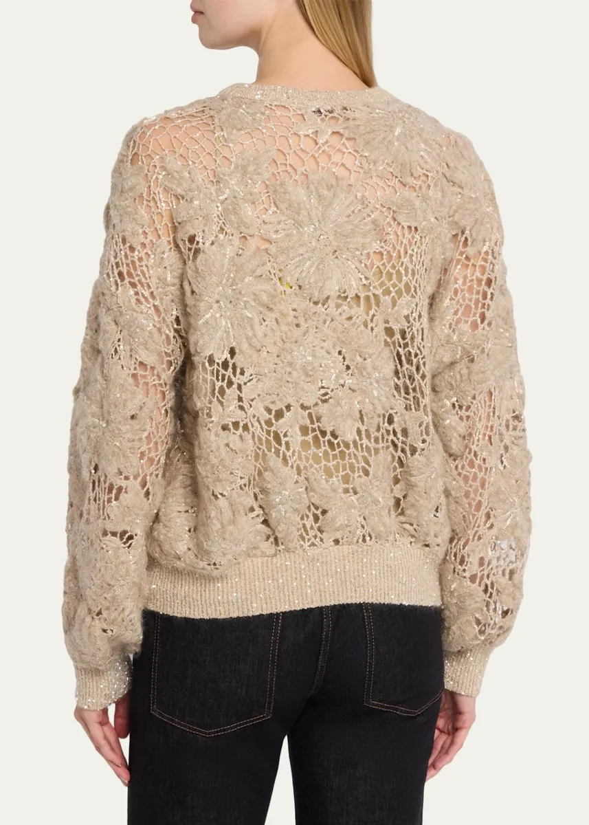 Brunello Cucinelli Couture Mohair Floral and Sequin Sweater | Thumbnail 3
