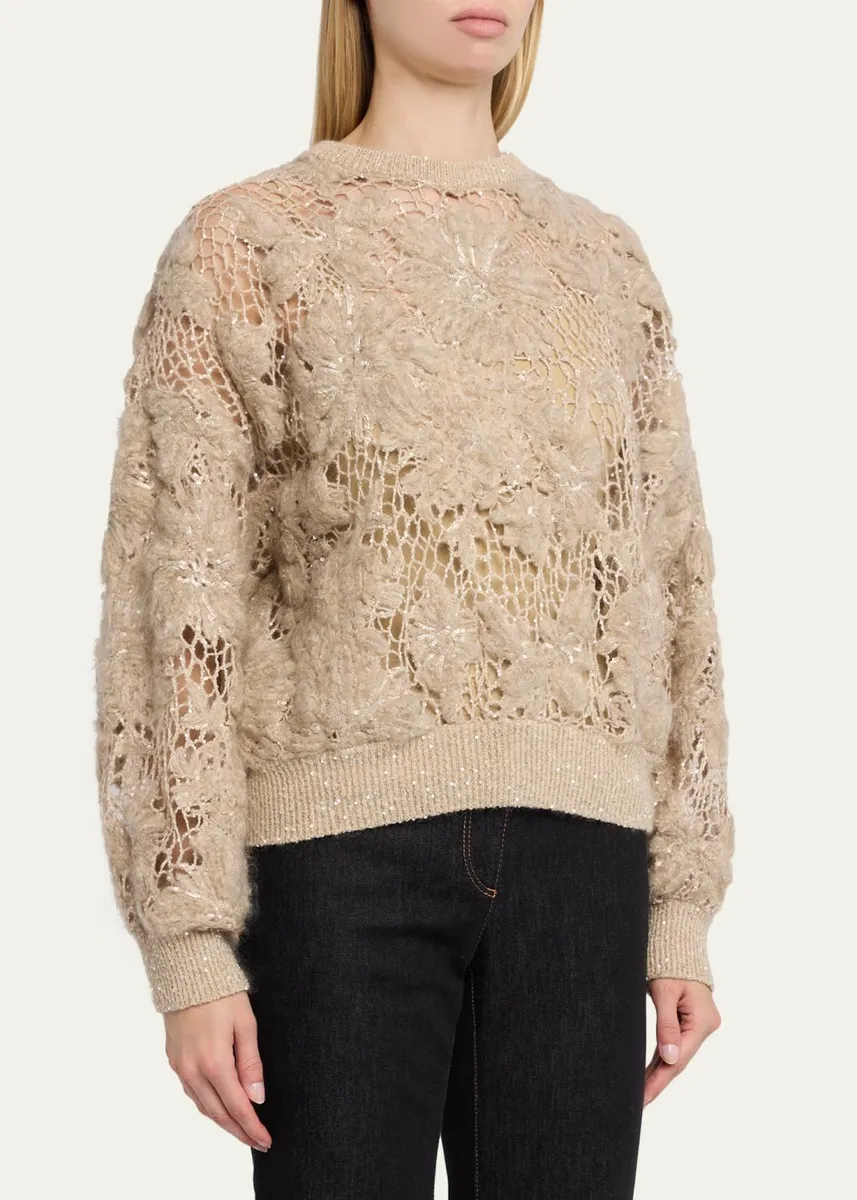 Brunello Cucinelli Couture Mohair Floral and Sequin Sweater | Thumbnail 4