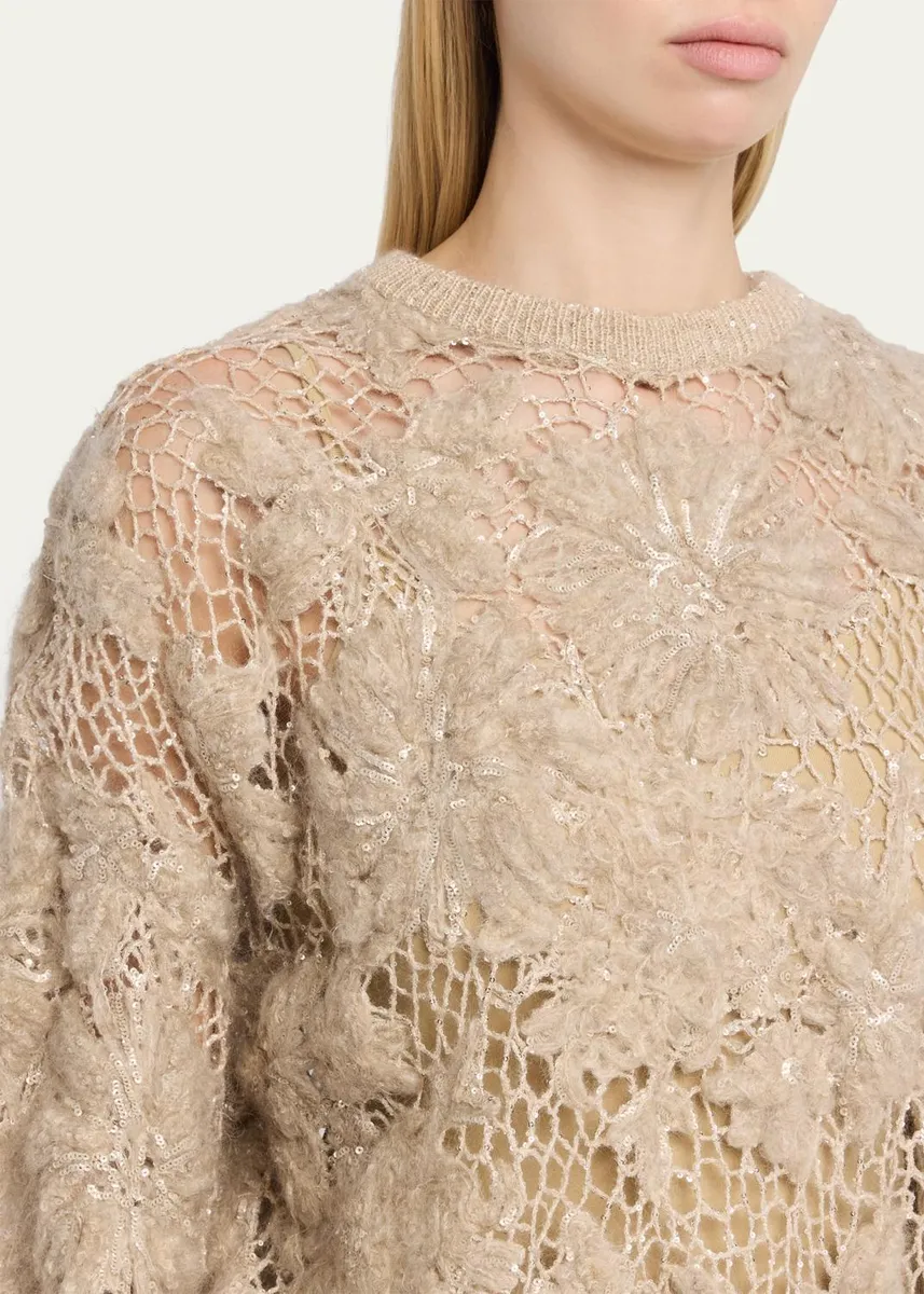 Brunello Cucinelli Couture Mohair Floral and Sequin Sweater | Thumbnail 5