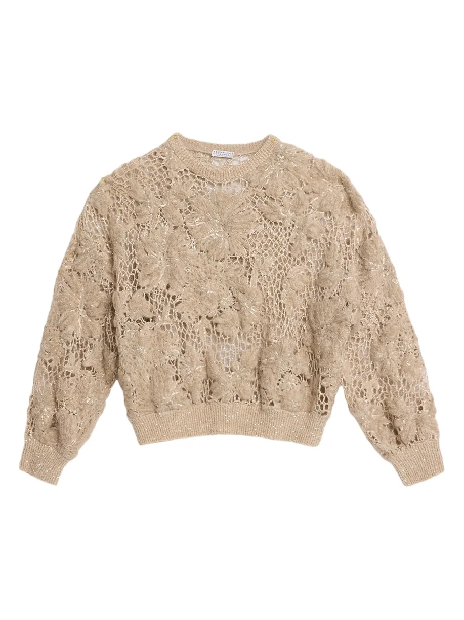 Brunello Cucinelli Couture Mohair Floral and Sequin Sweater