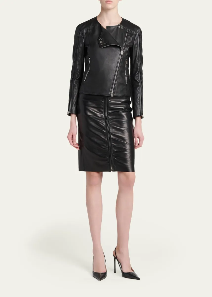 Tom Ford Ruched Leather Zip-Front Skirt | Thumbnail 2