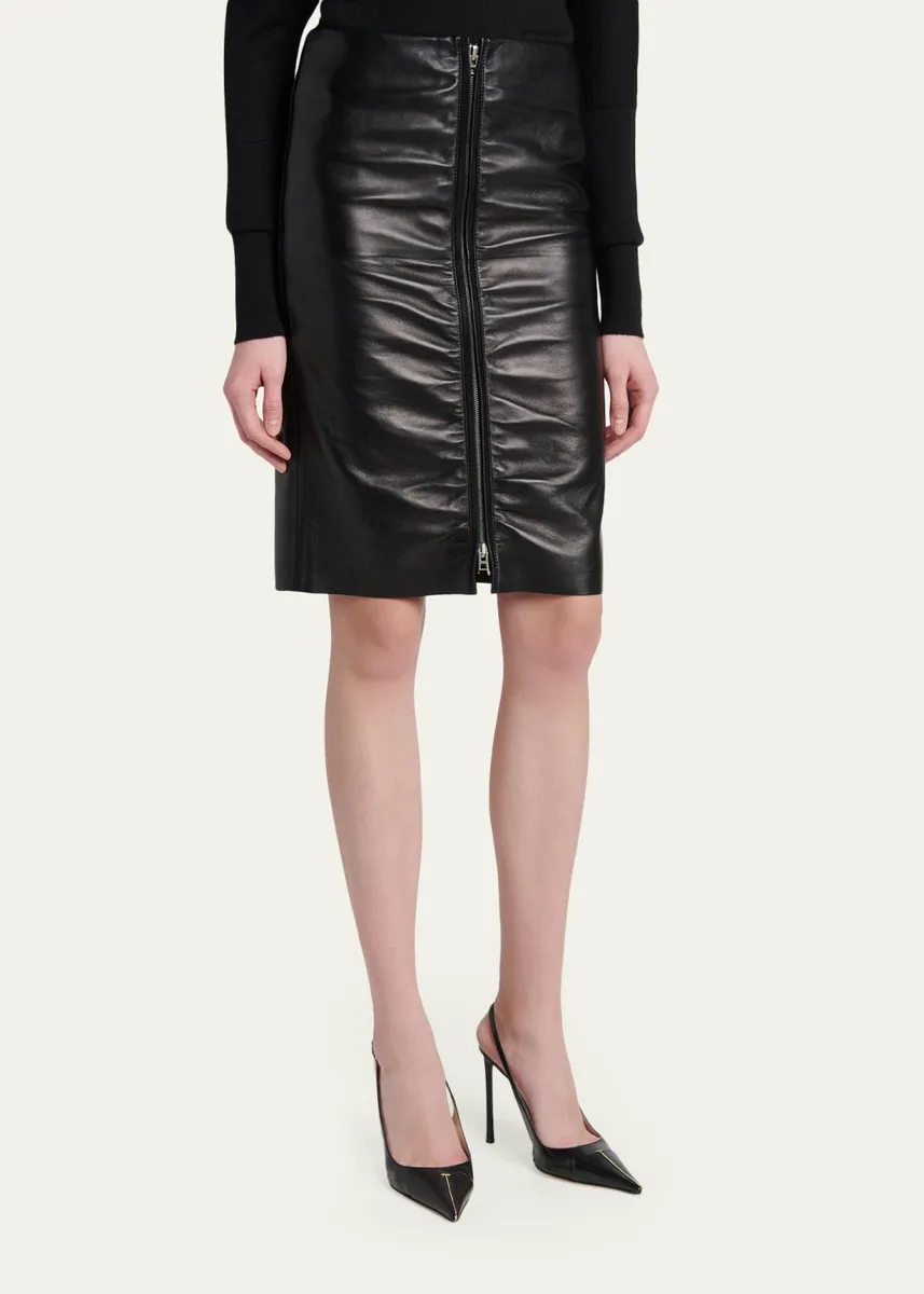 Tom Ford Ruched Leather Zip-Front Skirt | Thumbnail 4
