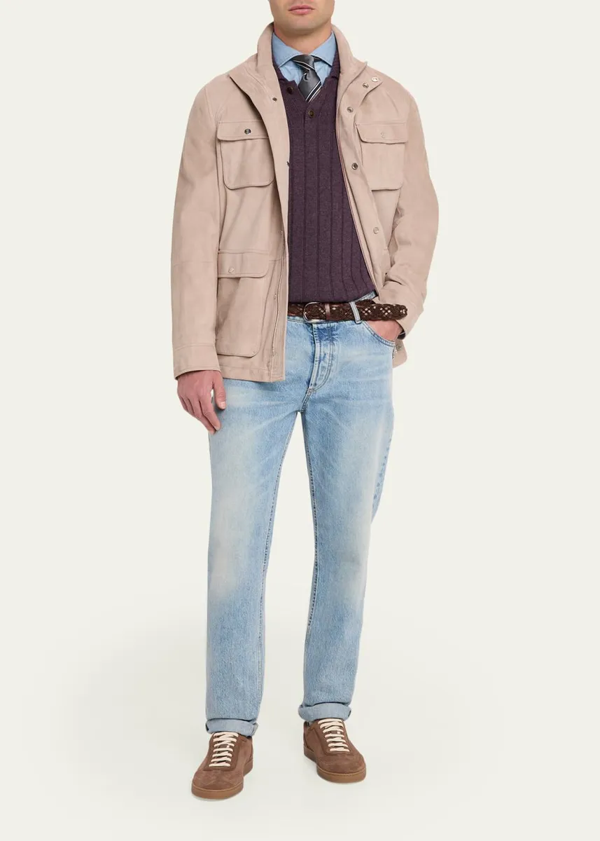 Brunello Cucinelli Men's Nubuck Leather Four-Pocket Safari Jacket | Thumbnail 2 Brunello Cucinelli Men's Nubuck Leather Four-Pocket Safari Jacket | Thumbnail 2