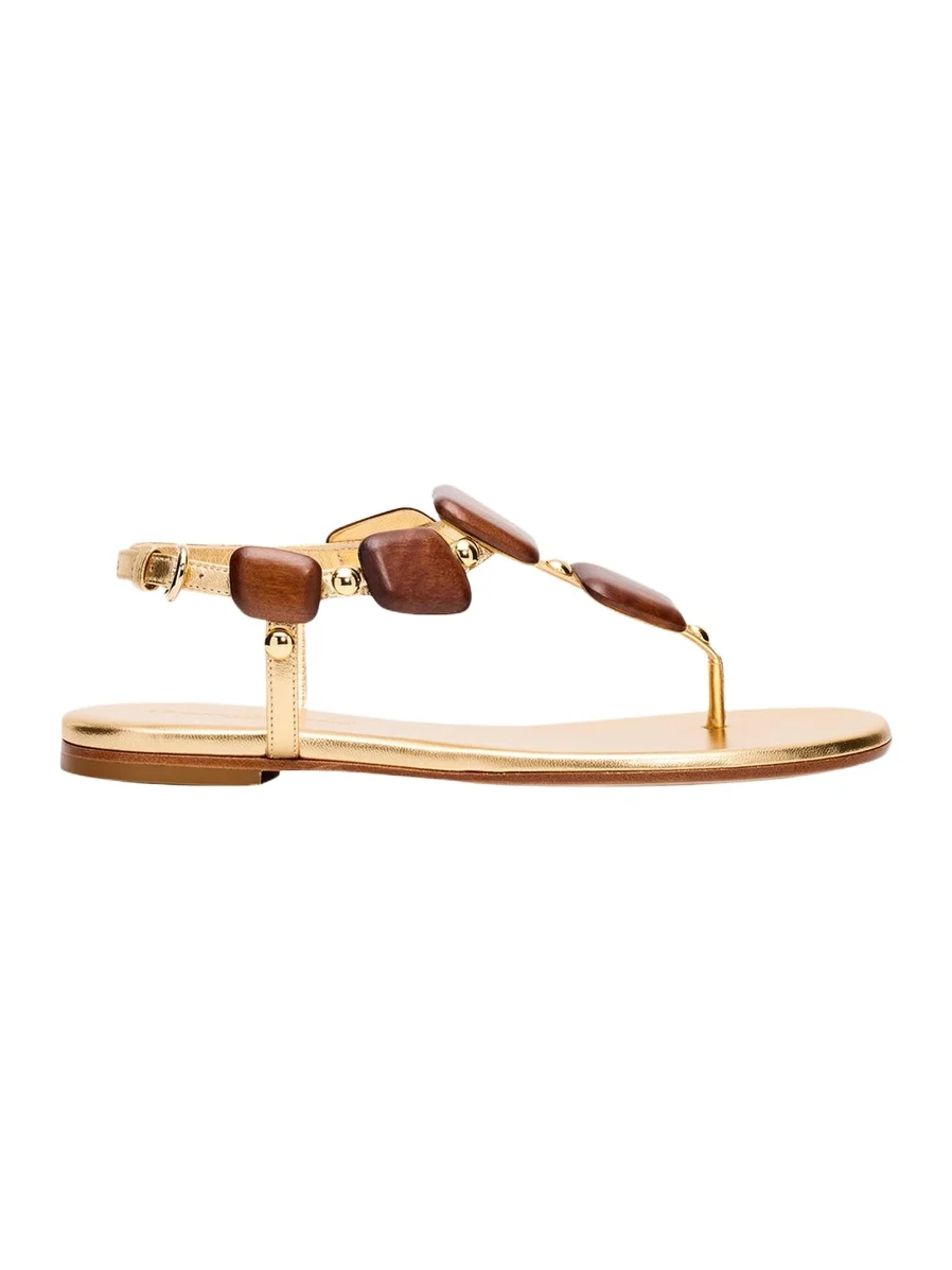 Gianvito Rossi Beaded Nappa Metallic Leather Thong Sandals
