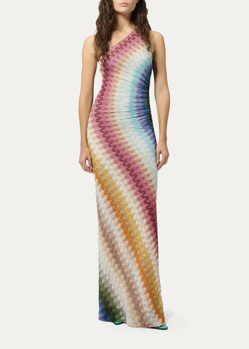 Missoni One-Shoulder Metallic Zigzag Crochet Maxi Dress | Thumbnail 2