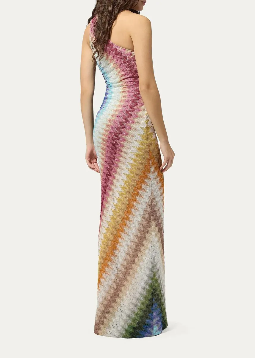 Missoni One-Shoulder Metallic Zigzag Crochet Maxi Dress | Thumbnail 3