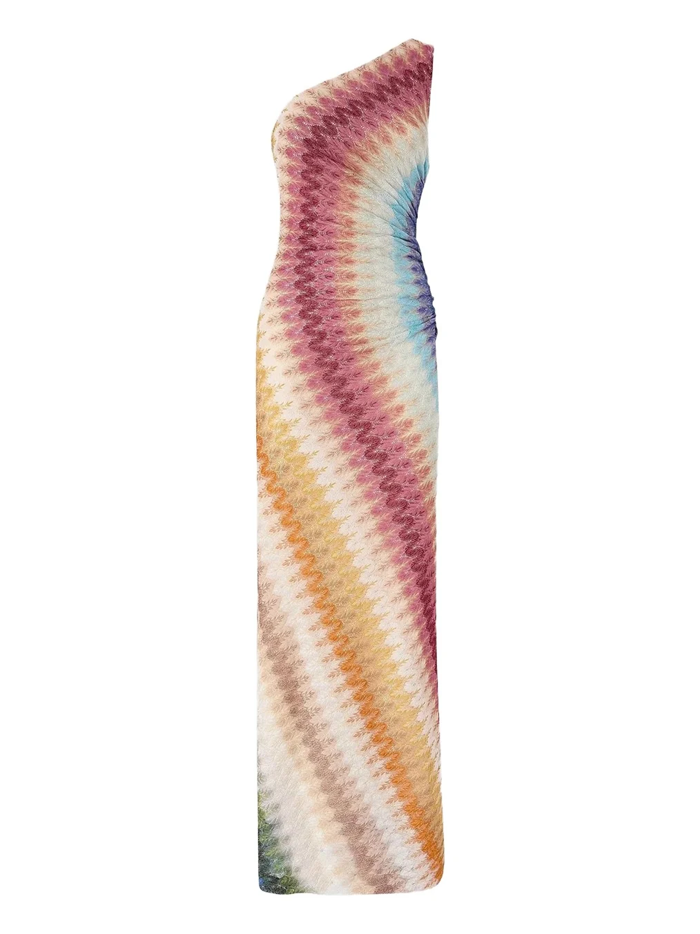 One-Shoulder Metallic Zigzag Crochet Maxi Dress