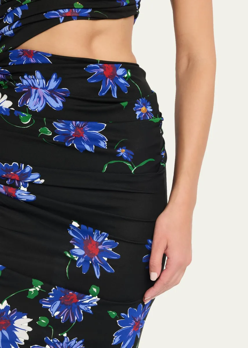 ALAÏA Ruched Floral Jersey Cutout Asymmetric Midi Dress | Thumbnail 5