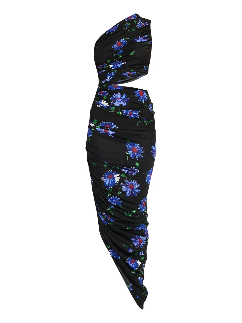 Ruched Floral Jersey Cutout Asymmetric Midi Dress Ruched Floral Jersey Cutout Asymmetric Midi Dress