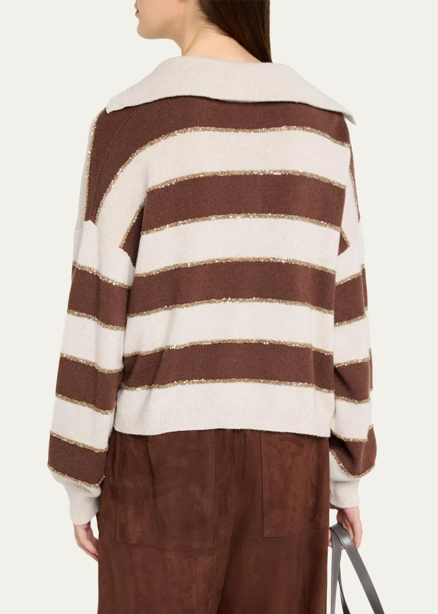 Brunello Cucinelli Paillette Striped Cashmere Sailor Sweater | Thumbnail 3 Brunello Cucinelli Paillette Striped Cashmere Sailor Sweater | Thumbnail 3