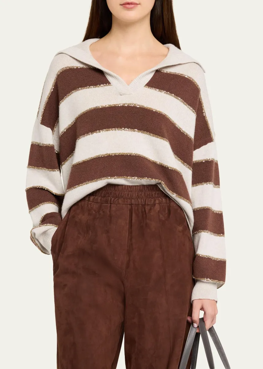 Brunello Cucinelli Paillette Striped Cashmere Sailor Sweater | Thumbnail 4 Brunello Cucinelli Paillette Striped Cashmere Sailor Sweater | Thumbnail 4