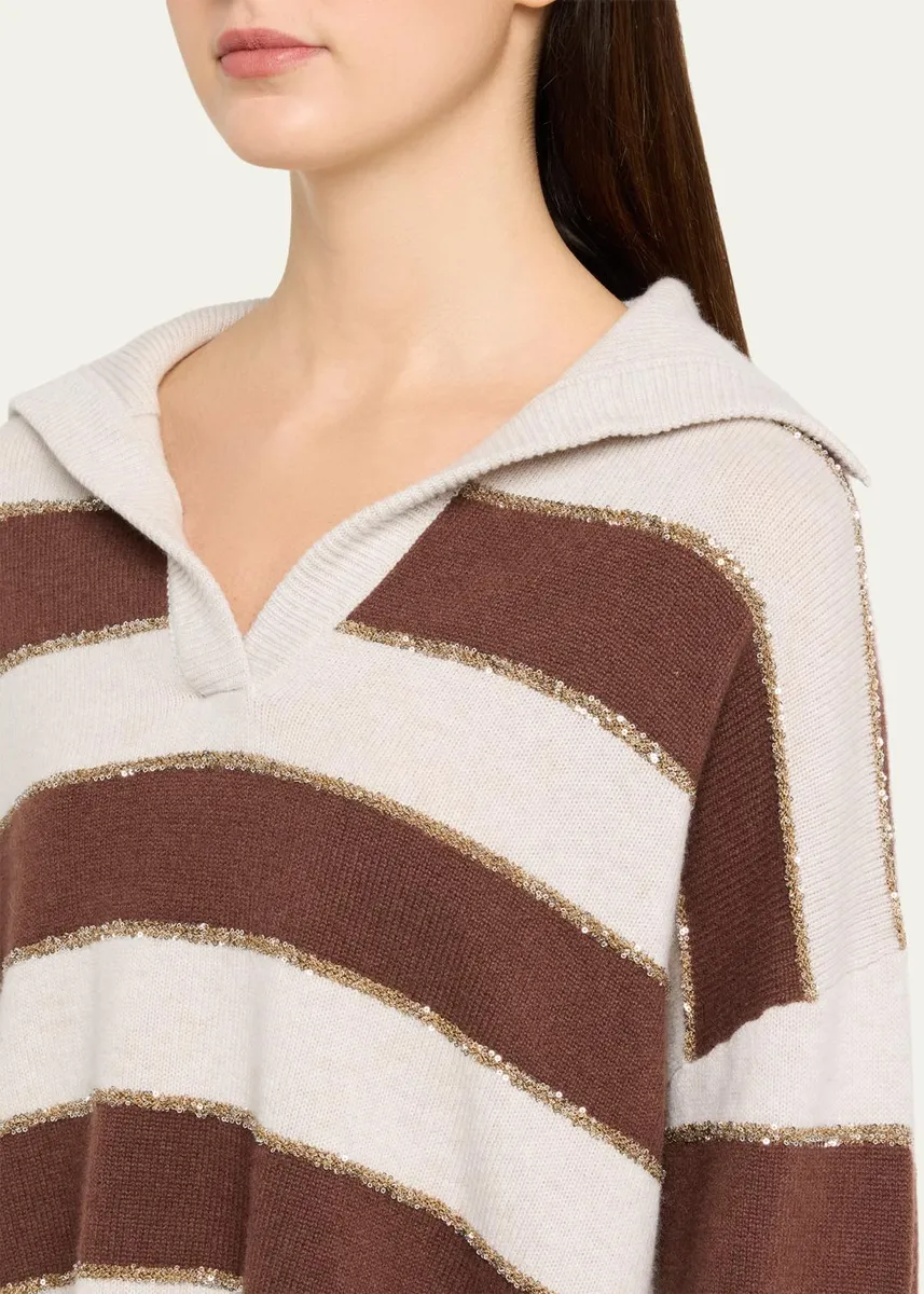 Brunello Cucinelli Paillette Striped Cashmere Sailor Sweater | Thumbnail 5 Brunello Cucinelli Paillette Striped Cashmere Sailor Sweater | Thumbnail 5