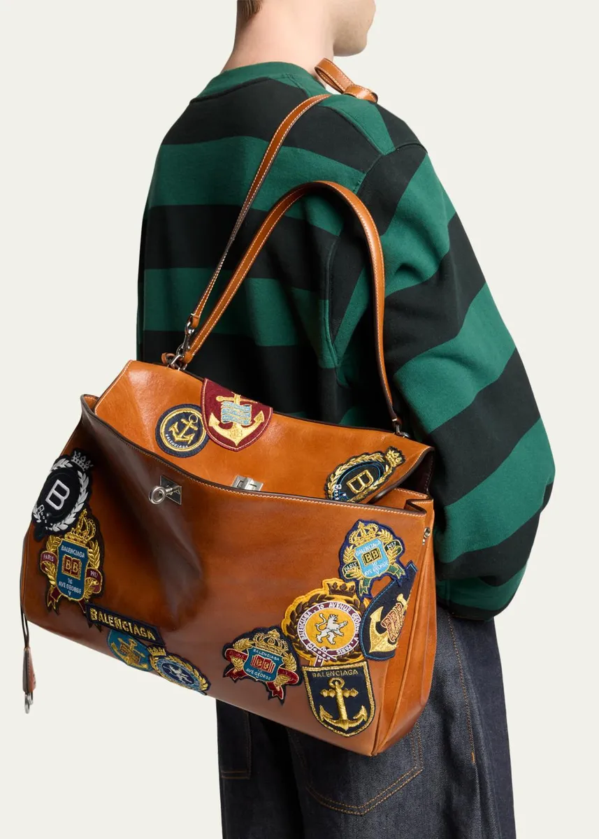 Balenciaga Men's Rodeo Multi-Patch Leather Top-Handle Bag | Thumbnail 2