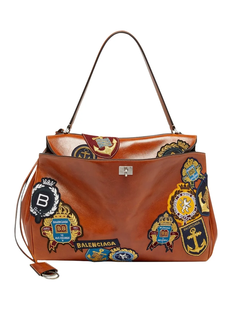 Balenciaga Men's Rodeo Multi-Patch Leather Top-Handle Bag