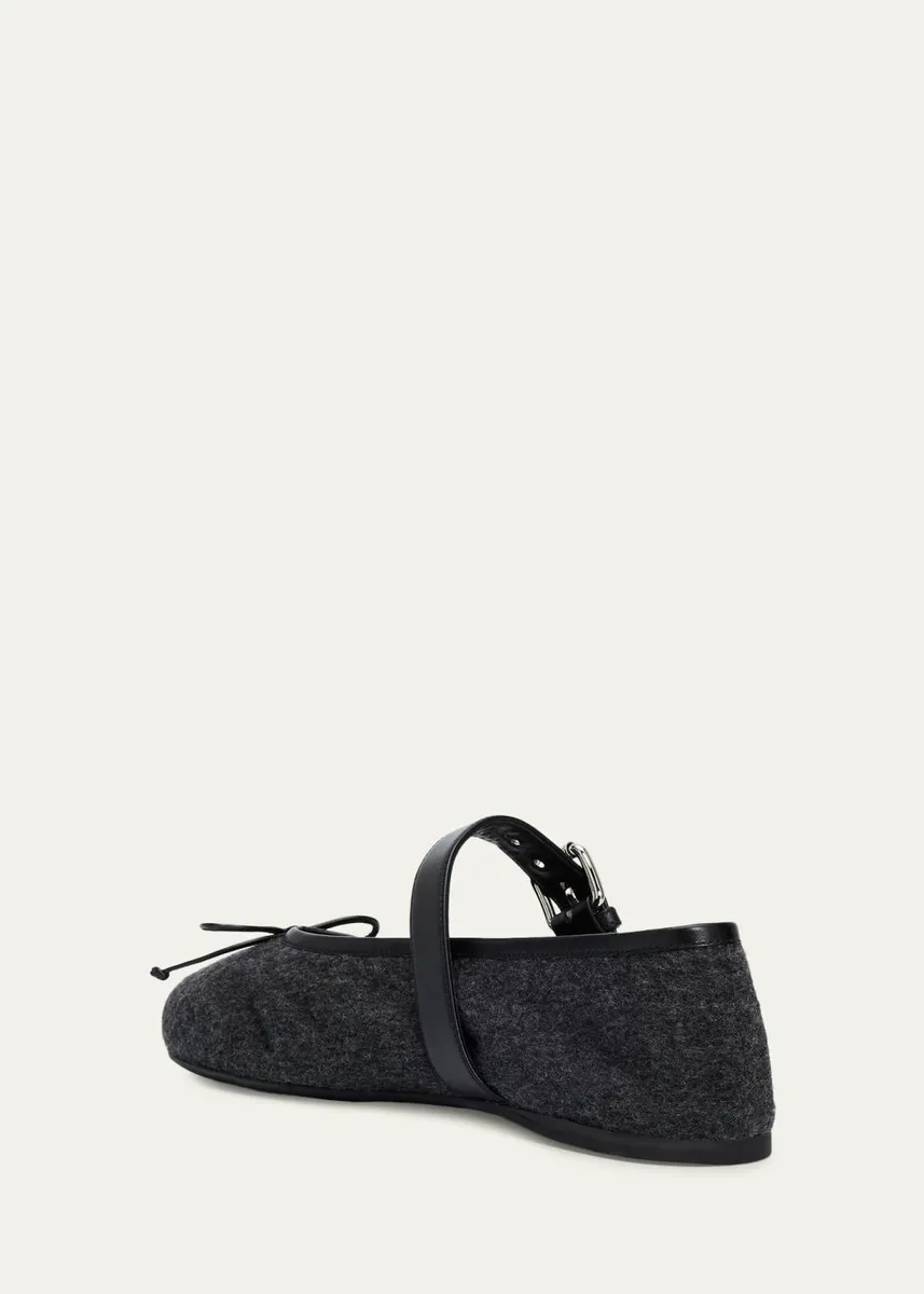 Miu Miu Flannel Leather-Strap Ballerina Flats | Thumbnail 4 Miu Miu Flannel Leather-Strap Ballerina Flats | Thumbnail 4