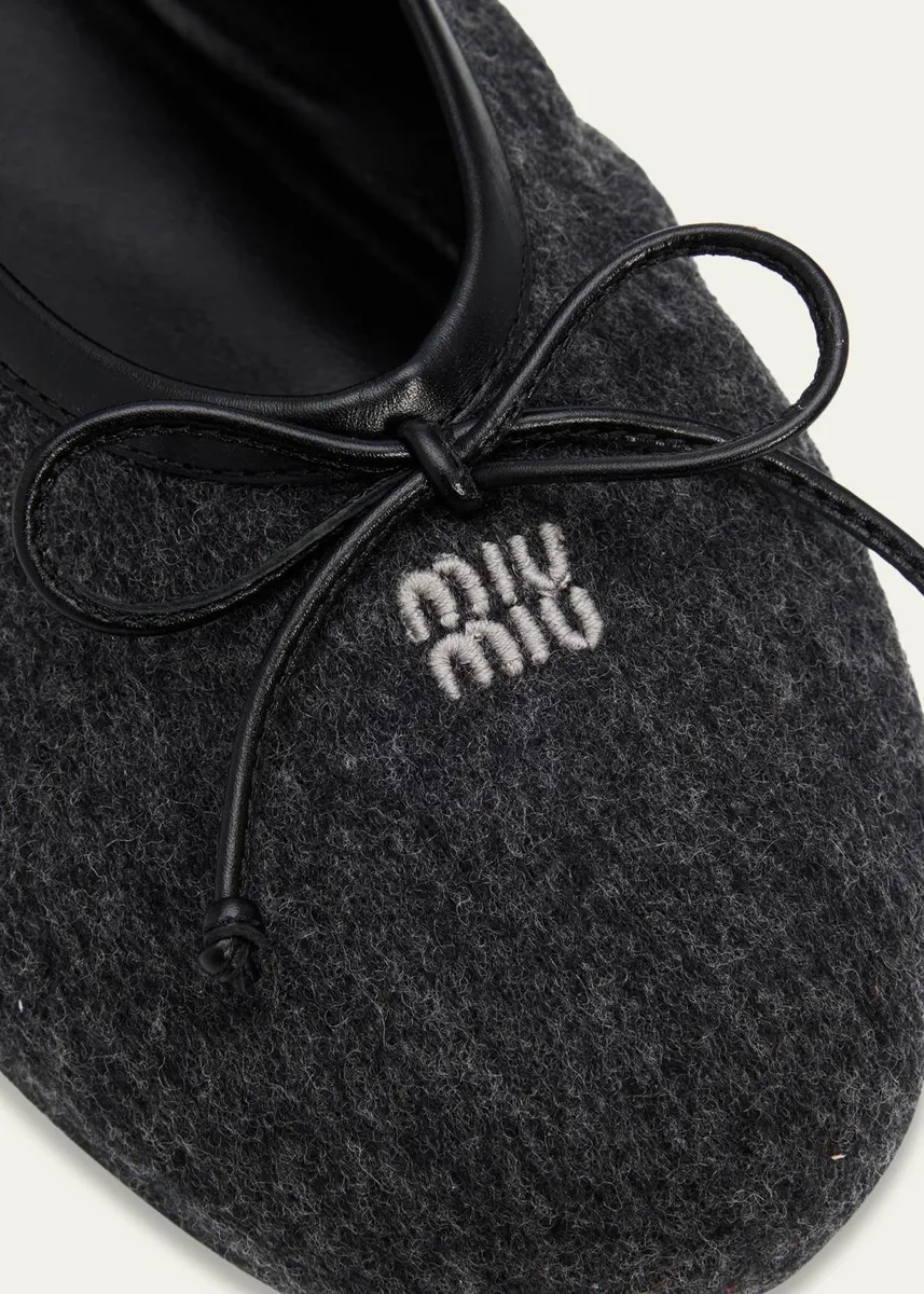 Miu Miu Flannel Leather-Strap Ballerina Flats | Thumbnail 5 Miu Miu Flannel Leather-Strap Ballerina Flats | Thumbnail 5