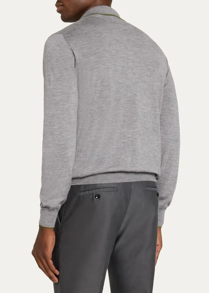 Cesare Attolini Men's Cashmere and Silk Tipped Polo Sweater | Thumbnail 3 Cesare Attolini Men's Cashmere and Silk Tipped Polo Sweater | Thumbnail 3
