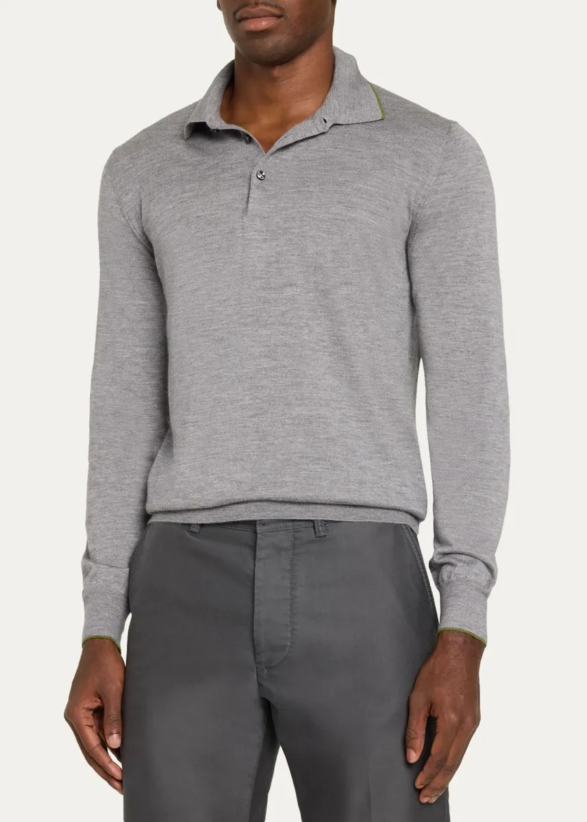 Cesare Attolini Men's Cashmere and Silk Tipped Polo Sweater | Thumbnail 4 Cesare Attolini Men's Cashmere and Silk Tipped Polo Sweater | Thumbnail 4