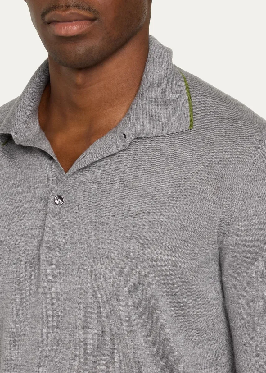 Cesare Attolini Men's Cashmere and Silk Tipped Polo Sweater | Thumbnail 5 Cesare Attolini Men's Cashmere and Silk Tipped Polo Sweater | Thumbnail 5