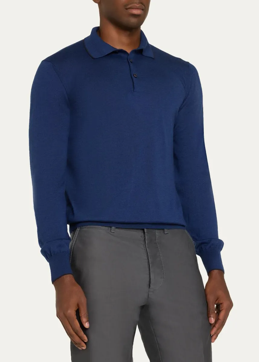 Cesare Attolini Men's Cashmere and Silk Tipped Polo Sweater | Thumbnail 4 Cesare Attolini Men's Cashmere and Silk Tipped Polo Sweater | Thumbnail 4