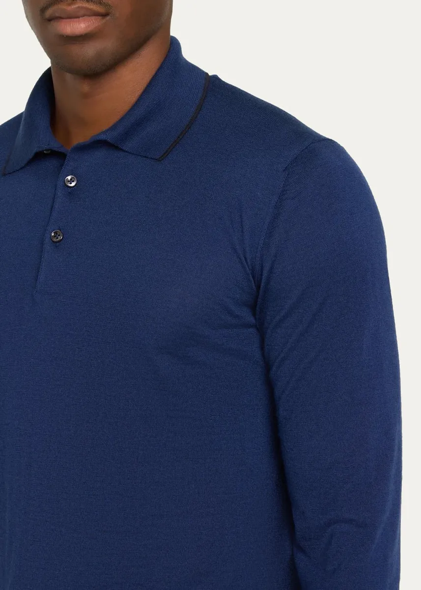 Cesare Attolini Men's Cashmere and Silk Tipped Polo Sweater | Thumbnail 5 Cesare Attolini Men's Cashmere and Silk Tipped Polo Sweater | Thumbnail 5