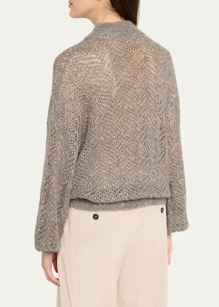 Brunello Cucinelli Airy Shimmer Open-Knit Mock Neck Sweater | Thumbnail 3 Brunello Cucinelli Airy Shimmer Open-Knit Mock Neck Sweater | Thumbnail 3