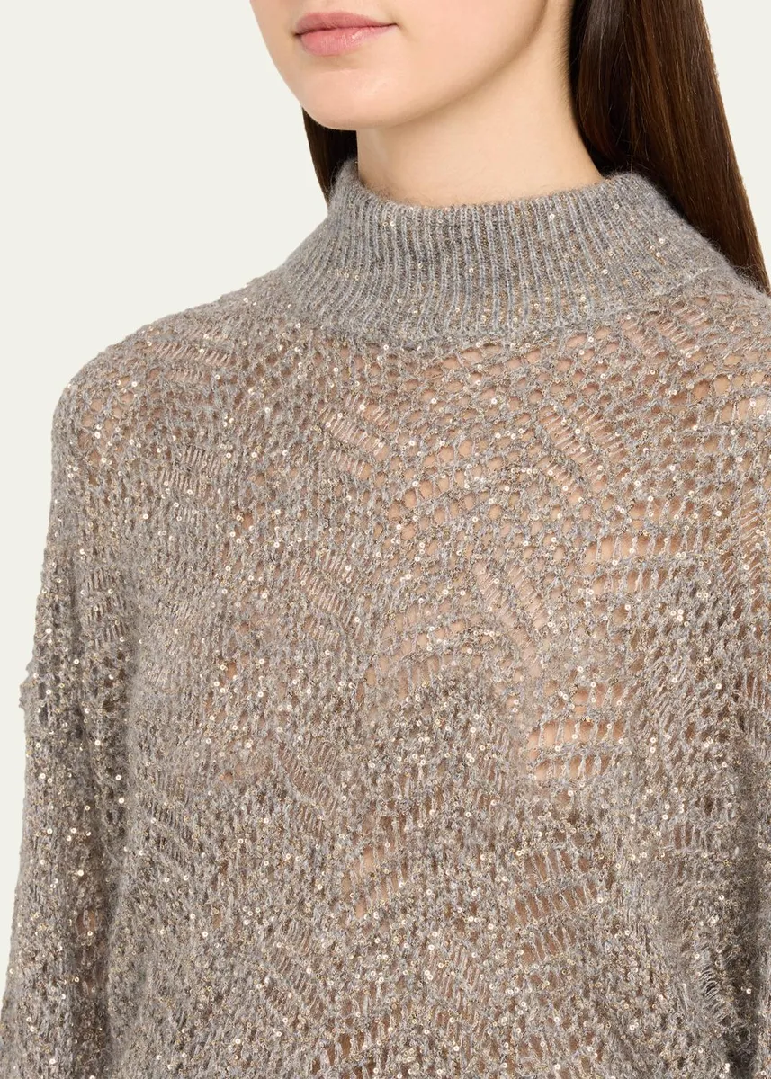Brunello Cucinelli Airy Shimmer Open-Knit Mock Neck Sweater | Thumbnail 5 Brunello Cucinelli Airy Shimmer Open-Knit Mock Neck Sweater | Thumbnail 5