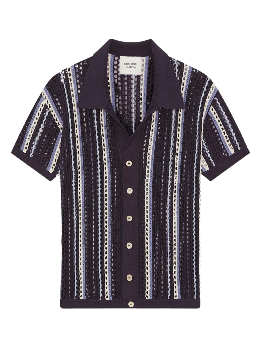 Frescobol Carioca Men's Striped Short-Sleeve Crochet Cardigan