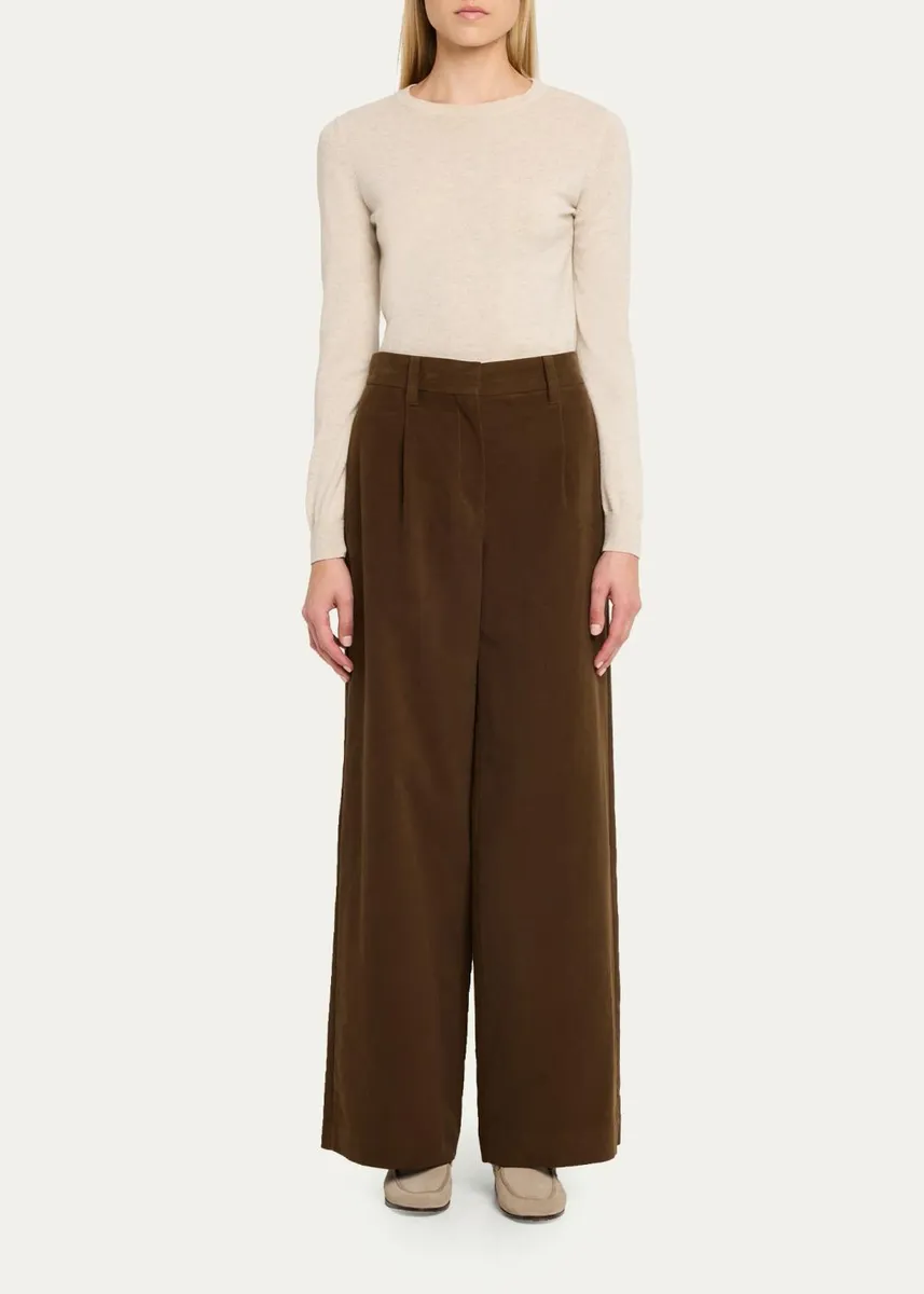 Brunello Cucinelli Pleated Stretch Moleskin Wide-Leg Trousers | Thumbnail 2