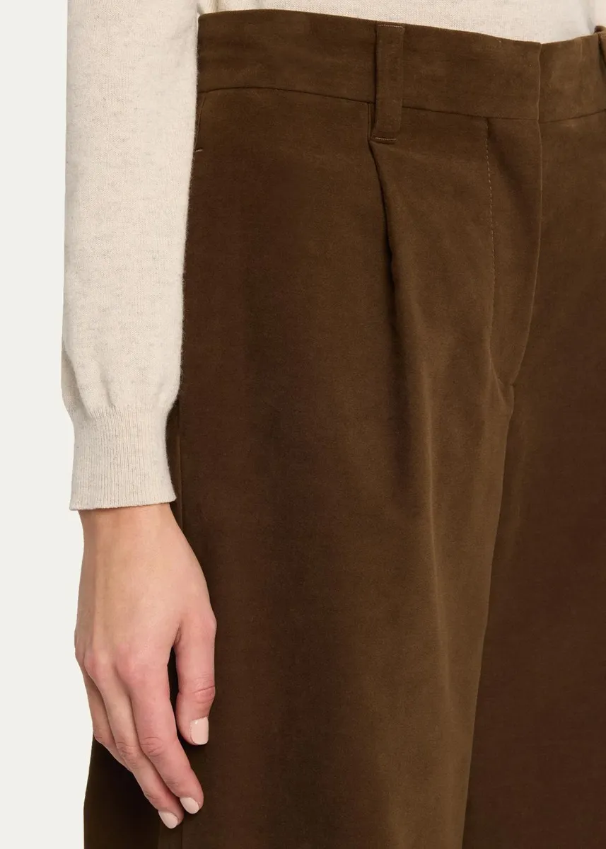 Brunello Cucinelli Pleated Stretch Moleskin Wide-Leg Trousers | Thumbnail 5
