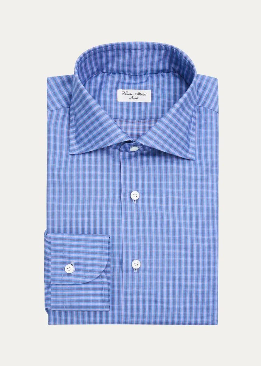 Cesare Attolini Men's Checked Cotton Dress Shirt | Thumbnail 4 Cesare Attolini Men's Checked Cotton Dress Shirt | Thumbnail 4